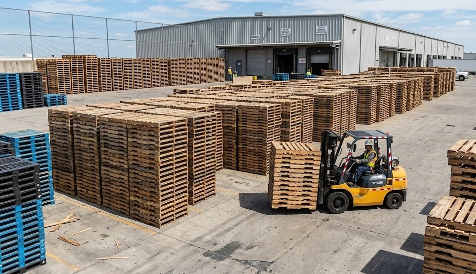 Repair Workshop — Technicians restoring pallets to grade specifications